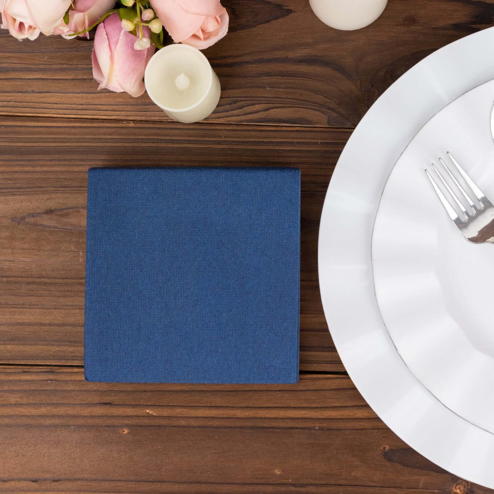 20-Pack Paper Linen-Like Cocktail Napkins Navy Blue - Disposable 5"x5" Airlaid Soft Napkins