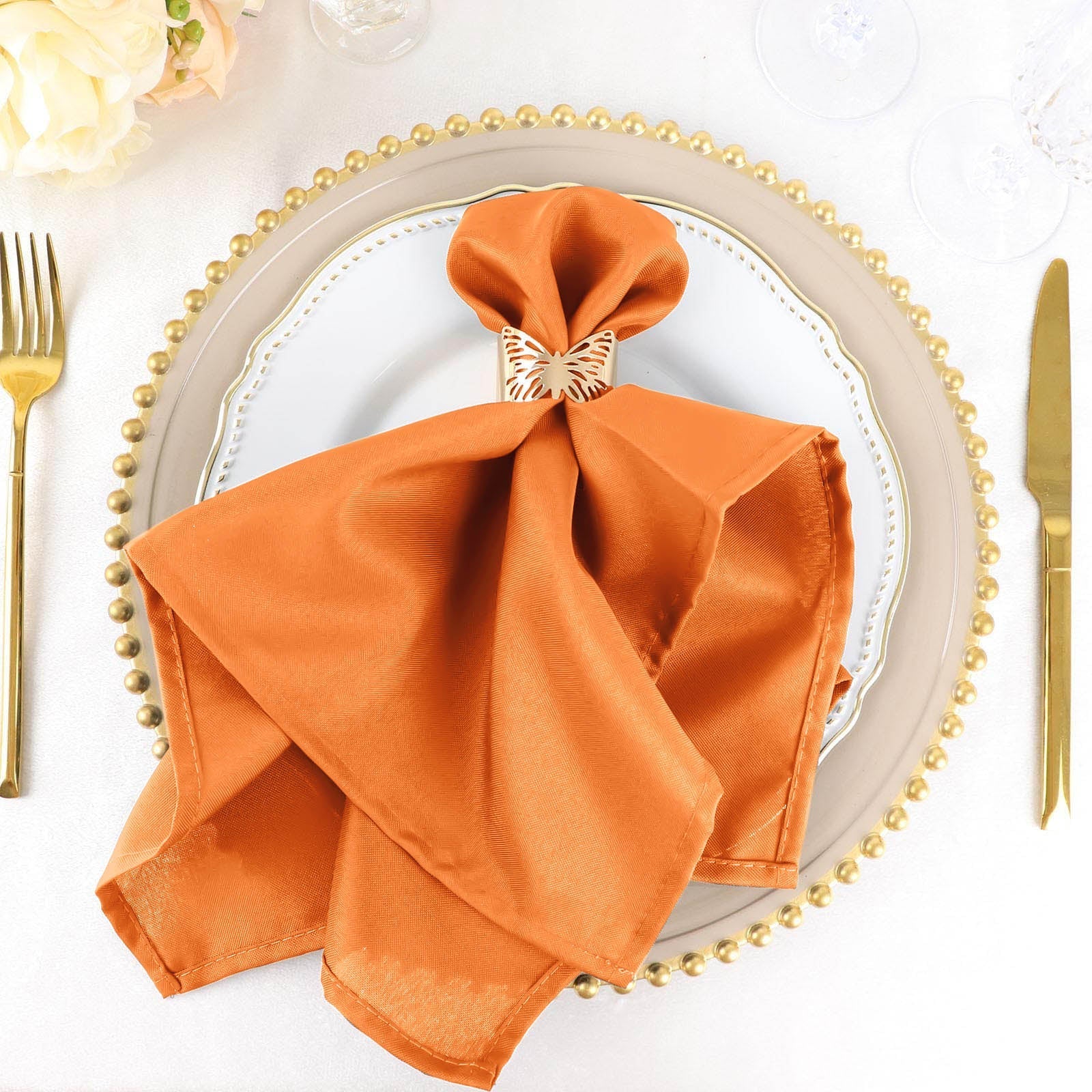 5 Pack Polyester 20"x20" Napkins Orange - Wrinkle Resistant & Easy Care Cloth Napkins