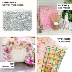 11 Sq ft. White UV Protected Hydrangea Flower Wall Mat Backdrop - 4 Artificial Panels