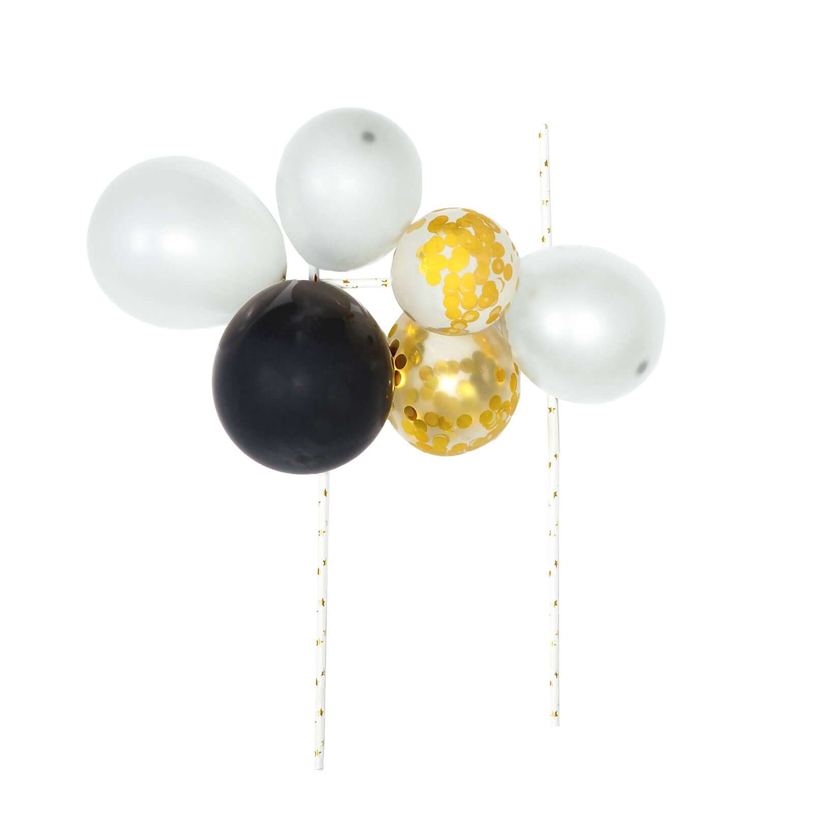 11 Pcs Balloon Cake Topper Black, Silver and Clear - Whimsical Clustered Mini Garland Cake Inserts DIY Party Decorations
