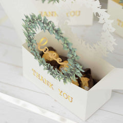 25 Pack White Thank You Candy Treat Boxes with Ribbon, Love Wreath Party Favor Gift Boxes - 6"x3"x7"