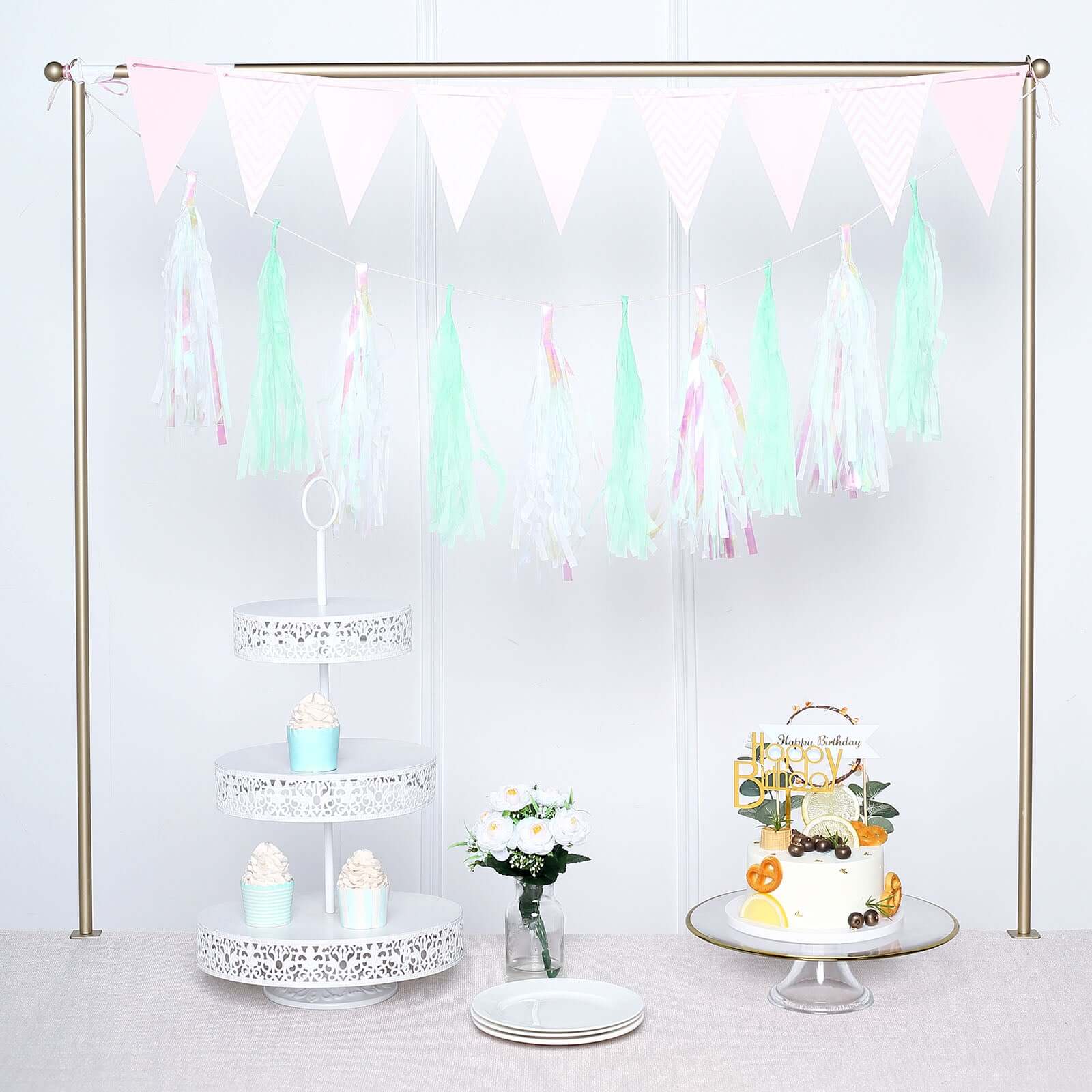 12 Pack Pre-Tied Mint Tissue Paper Tassel Garland With String, Hanging Fringe Party Streamer Backdrop Decor