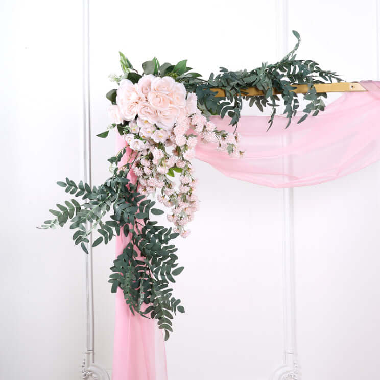 18ft Pink Sheer Organza Wedding Arch Drapery Fabric, Window Scarf Valance
