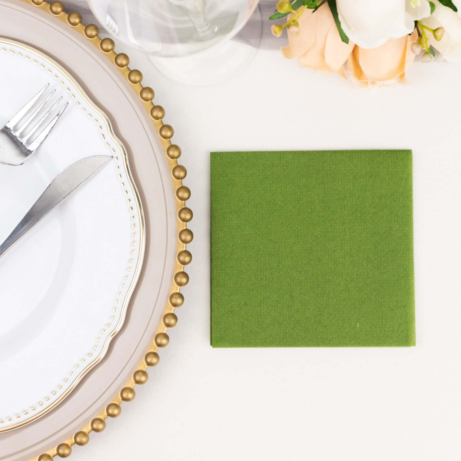 20-Pack Paper Linen-Like Cocktail Napkins Olive Green - Disposable 5"x5" Airlaid Soft Napkins