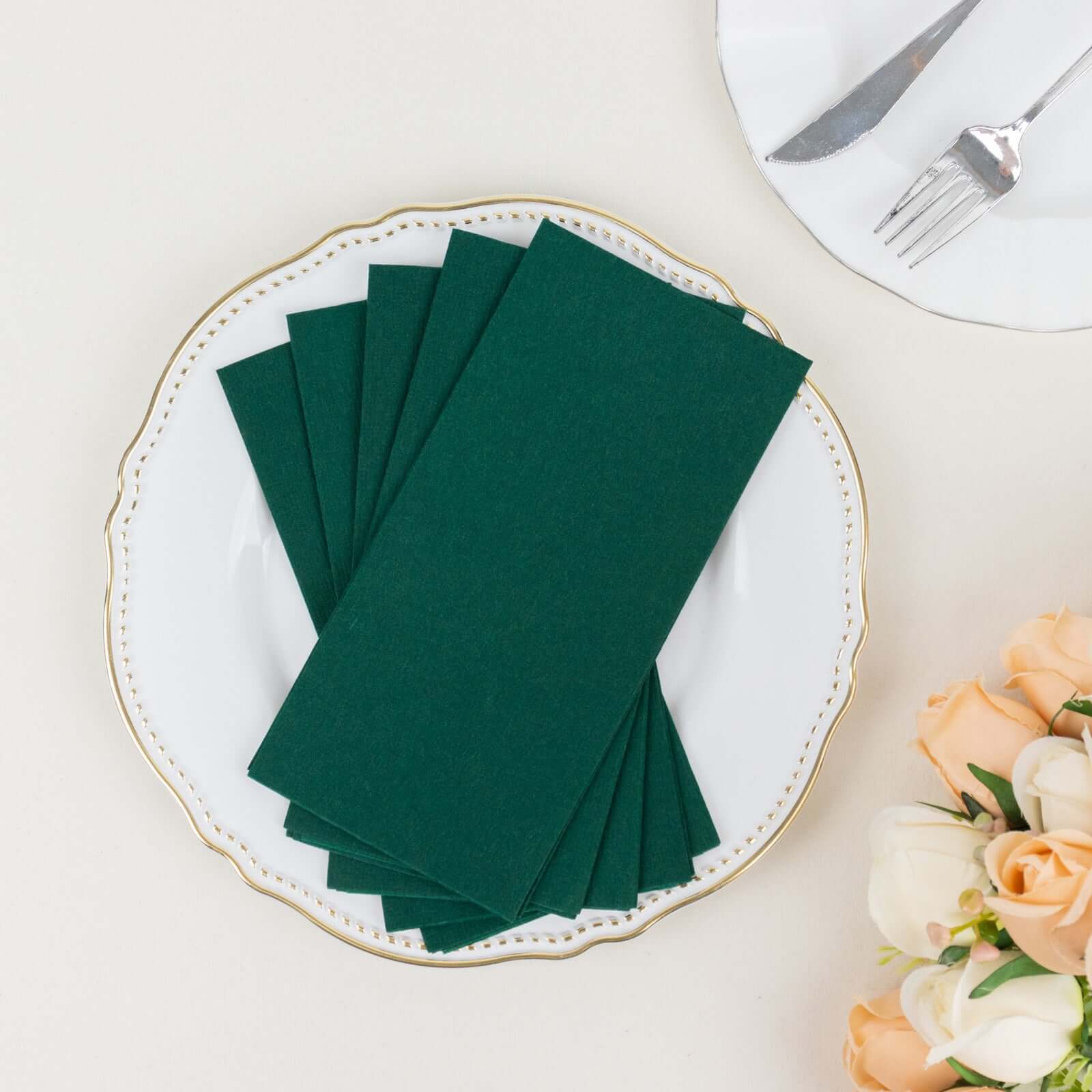 20-Pack Paper Linen-Like Napkins Hunter Emerald Green - Disposable Hygienic Airlaid Guest Towels 8.5"x4"
