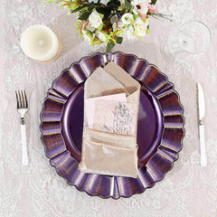 6-Pack Acrylic Plastic Round Charger Plates 13" in Purple with Gold Brushed Wavy Scalloped Rim, Decorative Dinner Party Charger Tableware