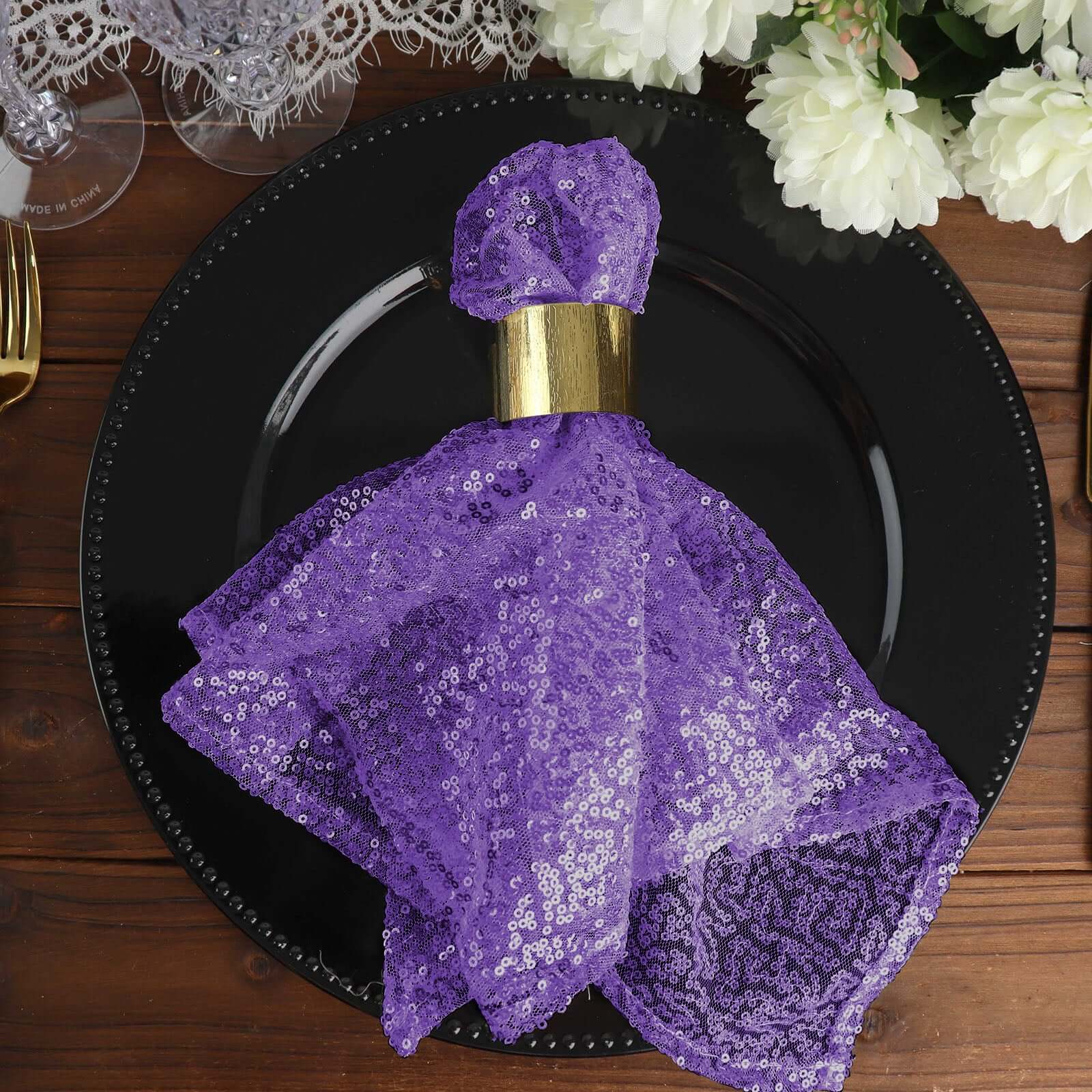 Sequin 20"x20" Napkin Purple - Shimmering Dinner Napkin