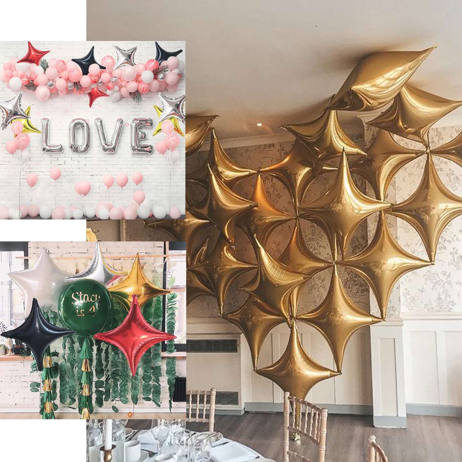 3 Pack 23" Shiny Red Quadrangle Star Mylar Foil Helium Air Balloon