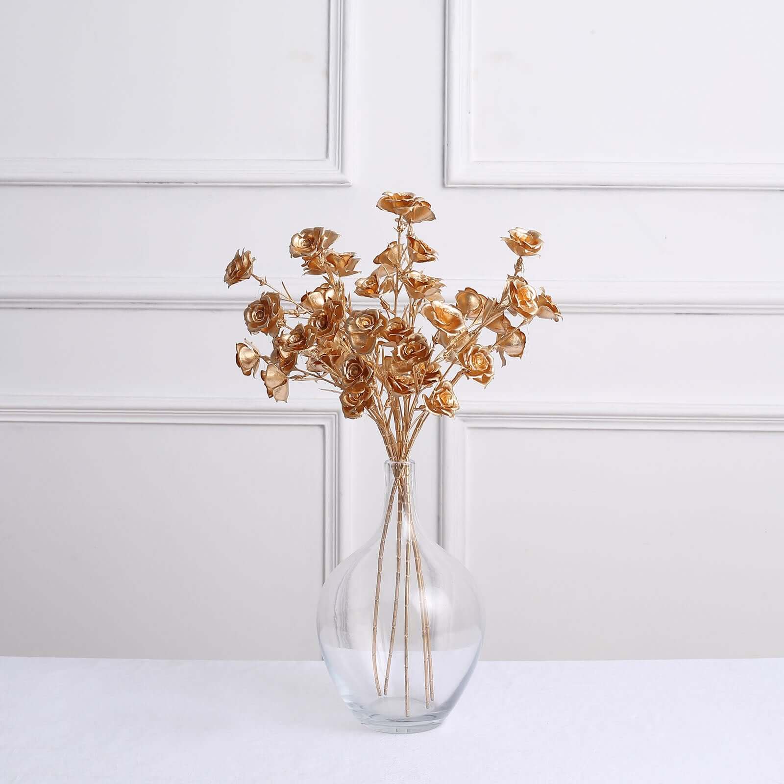 3-Pack Artificial Rose Flower Sprays Metallic Gold - Realistic Faux Floral Branches for Stylish Bouquets & Centerpieces 22"