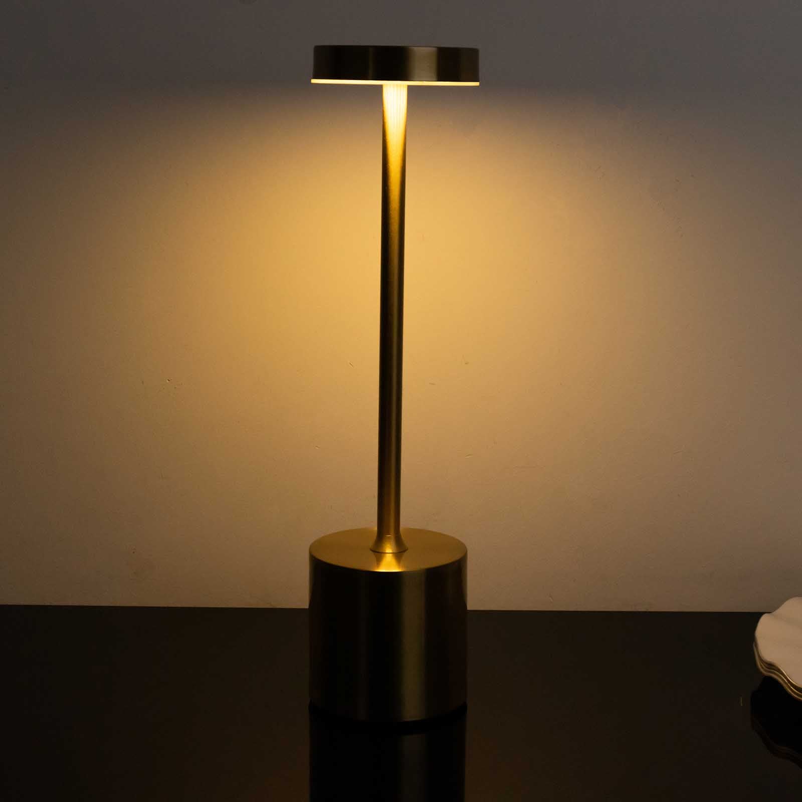 Cordless Table Lamp Modern Metal Gold Design LED Dimmable with Touch Control - Rechargeable Night Light 13"