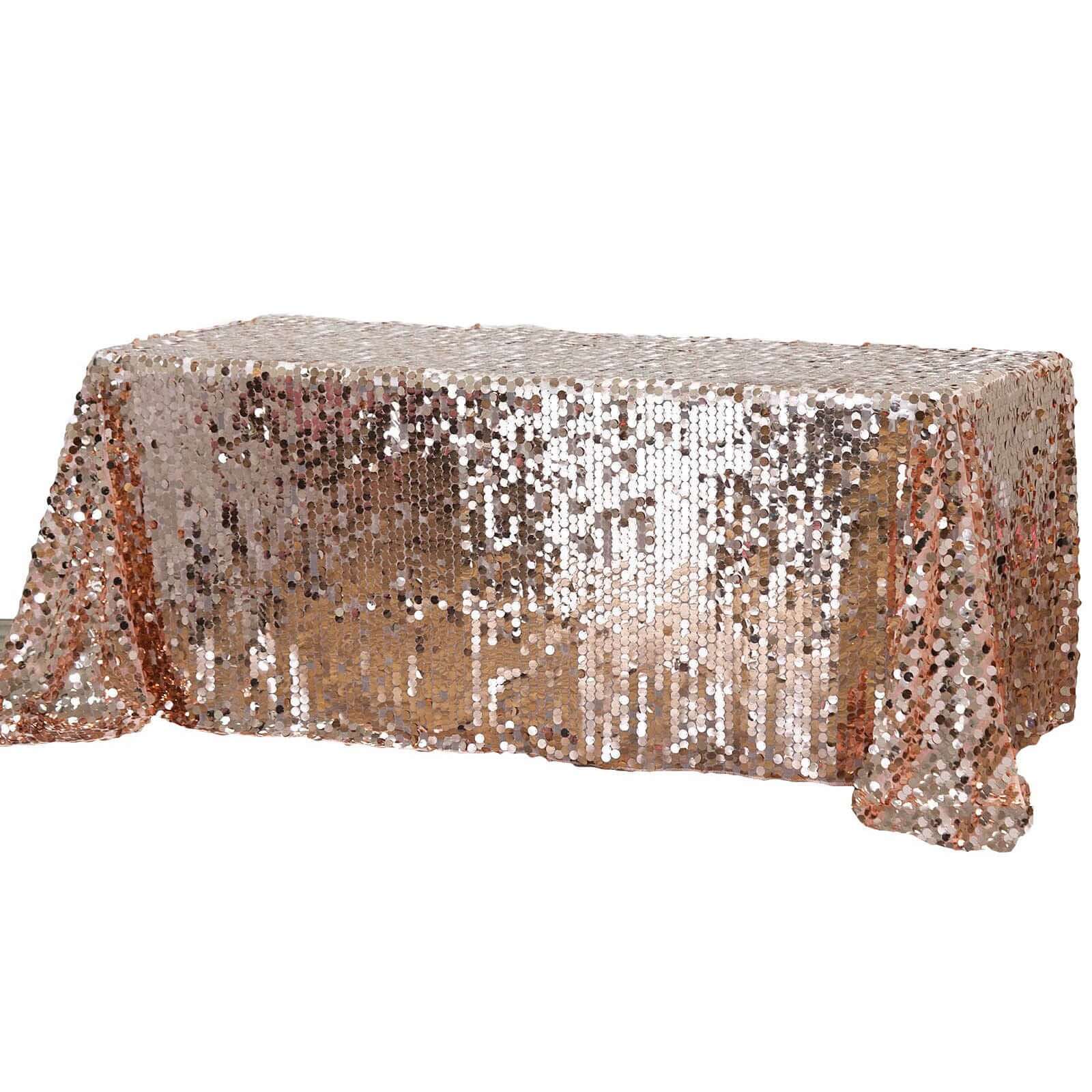 Sequin 90"x156" Rectangle Tablecloth Rose Gold - Seamless Big Payette Table Cover