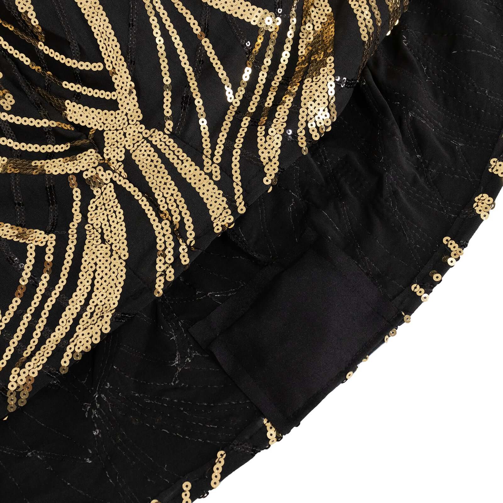 Sequin Stretch Spandex 72"x30" Rectangle Tablecloth Black/Gold Wave Embroidered Design Four-Way Stretch Shimmering Table Cover for Luxe Event Decor