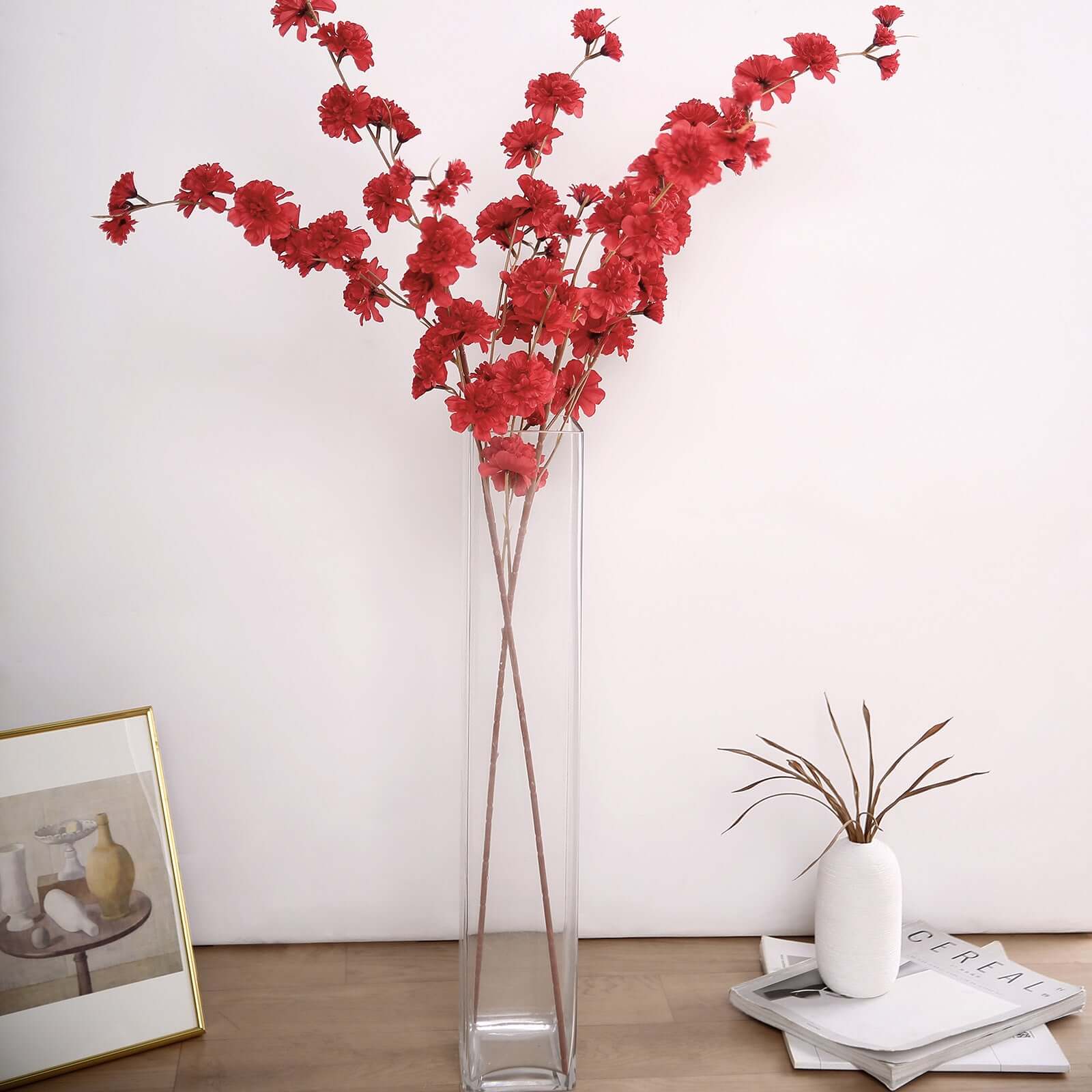 2 Branches 42" Tall Red Artificial Silk Carnation Flower Stems