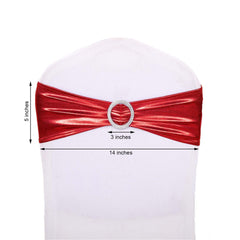 5 Pack Metallic Spandex Chair Sashes Red - Stretch Fit Chair Bands With Round Diamond Buckles