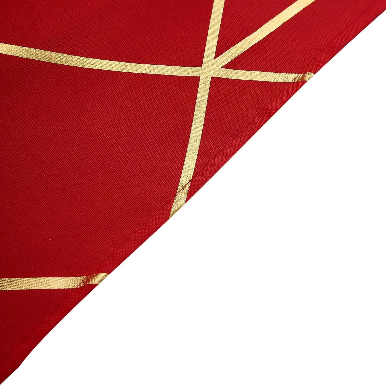 5 Pack Polyester 20"x20" Napkins Red with Gold Geometric Foil Pattern - Modern Reusable Dinner Napkins