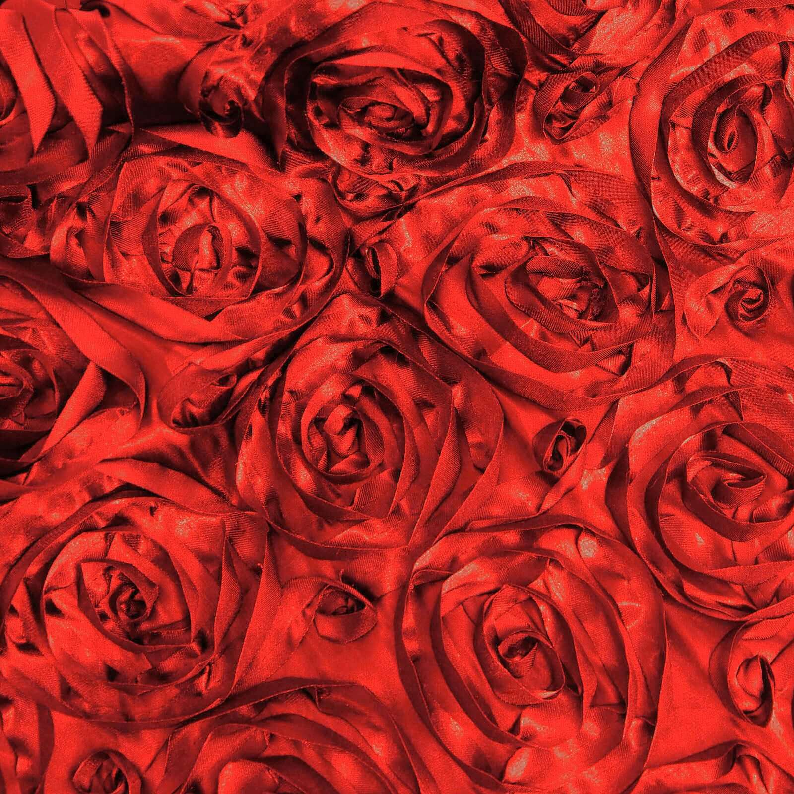 Satin 72"x72" Table Overlay Square Tablecloth Red - 3D Rosette Table Cover