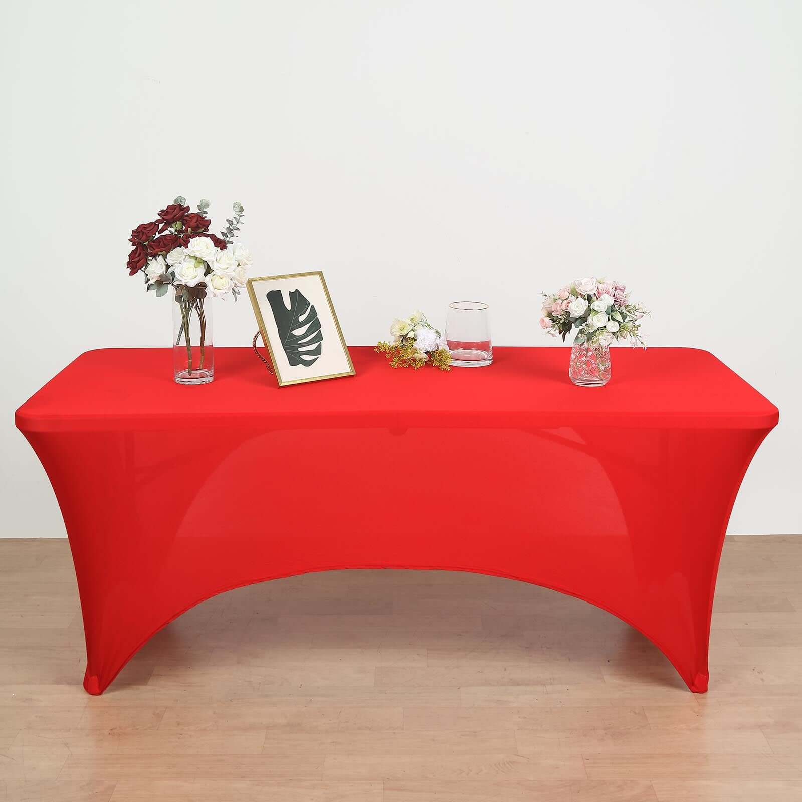 Stretch Spandex 72"x30" Rectangular Table Cover Red with Curved Open Back Design Tailored Professional Look