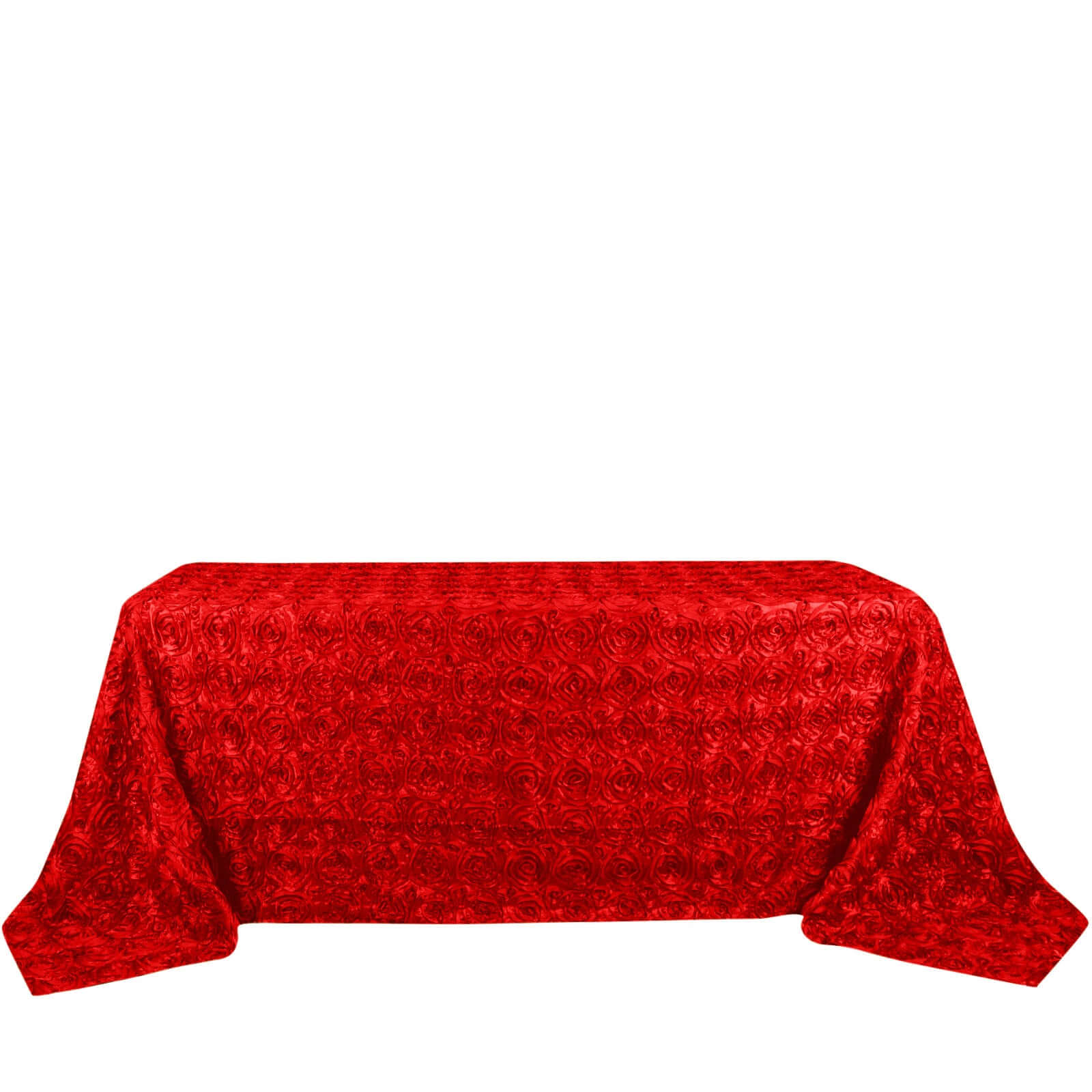 Satin 90"x132" Rectangle Tablecloth Red - Grandiose 3D Rosette Seamless Table Cover