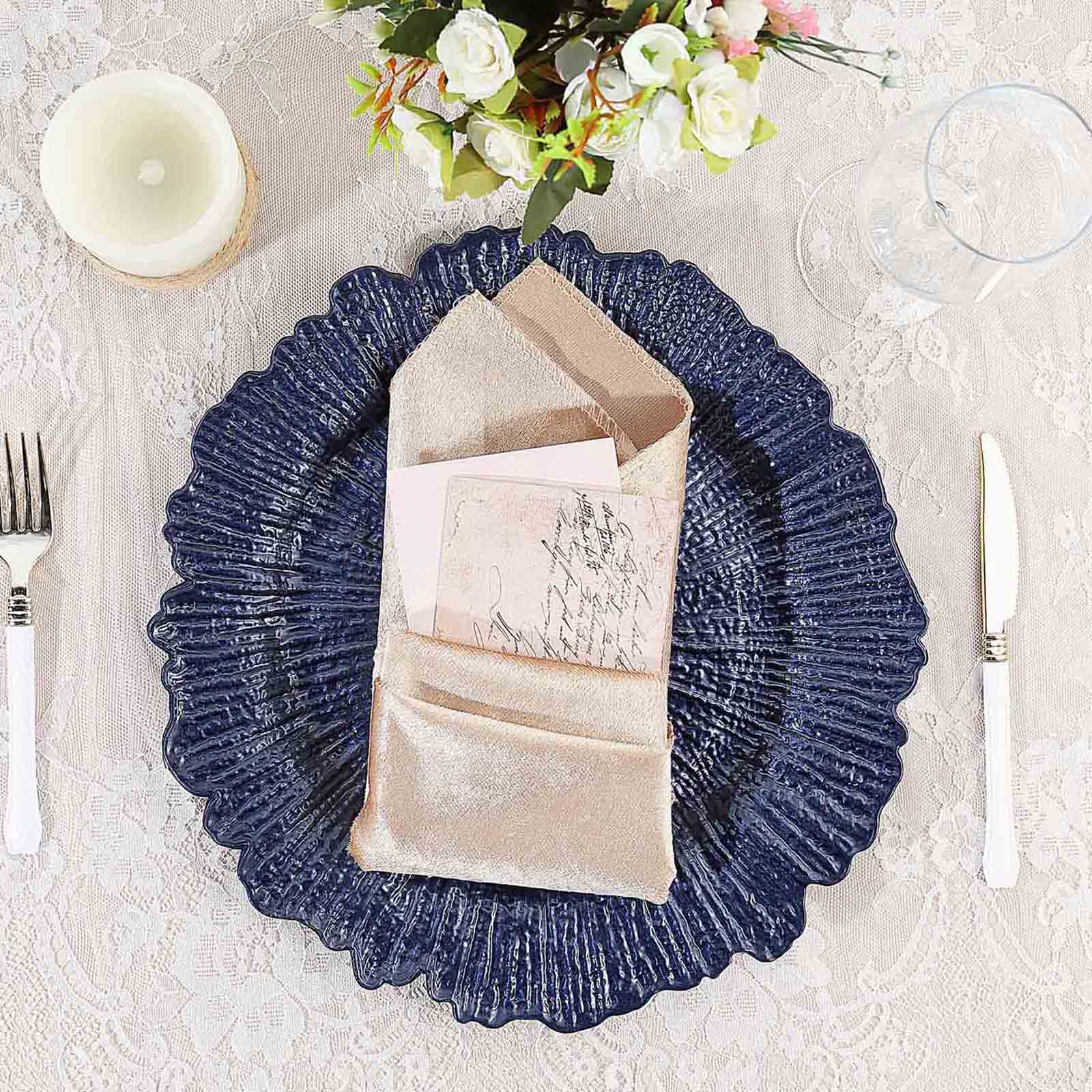 6-Pack Acrylic Plastic Round Charger Plates 13" in Navy Blue with Reef Design, Dinner Charger Tableware