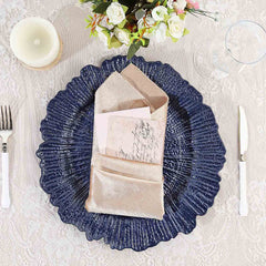 6-Pack Acrylic Plastic Round Charger Plates 13" in Navy Blue with Reef Design, Dinner Charger Tableware