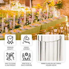 Set of 3 Clear Ribbed Glass Hurricane Shades Open End Design - Stylish Candelabra Pillar Candle Holder Table Centerpiece 15", 17", 19"