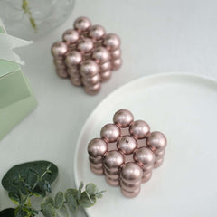 2-Pack Decorative Paraffin Wax Candles Bubble Cube Design Metallic Rose Gold - Unscented Long Burning Pillar Candle Set 2"