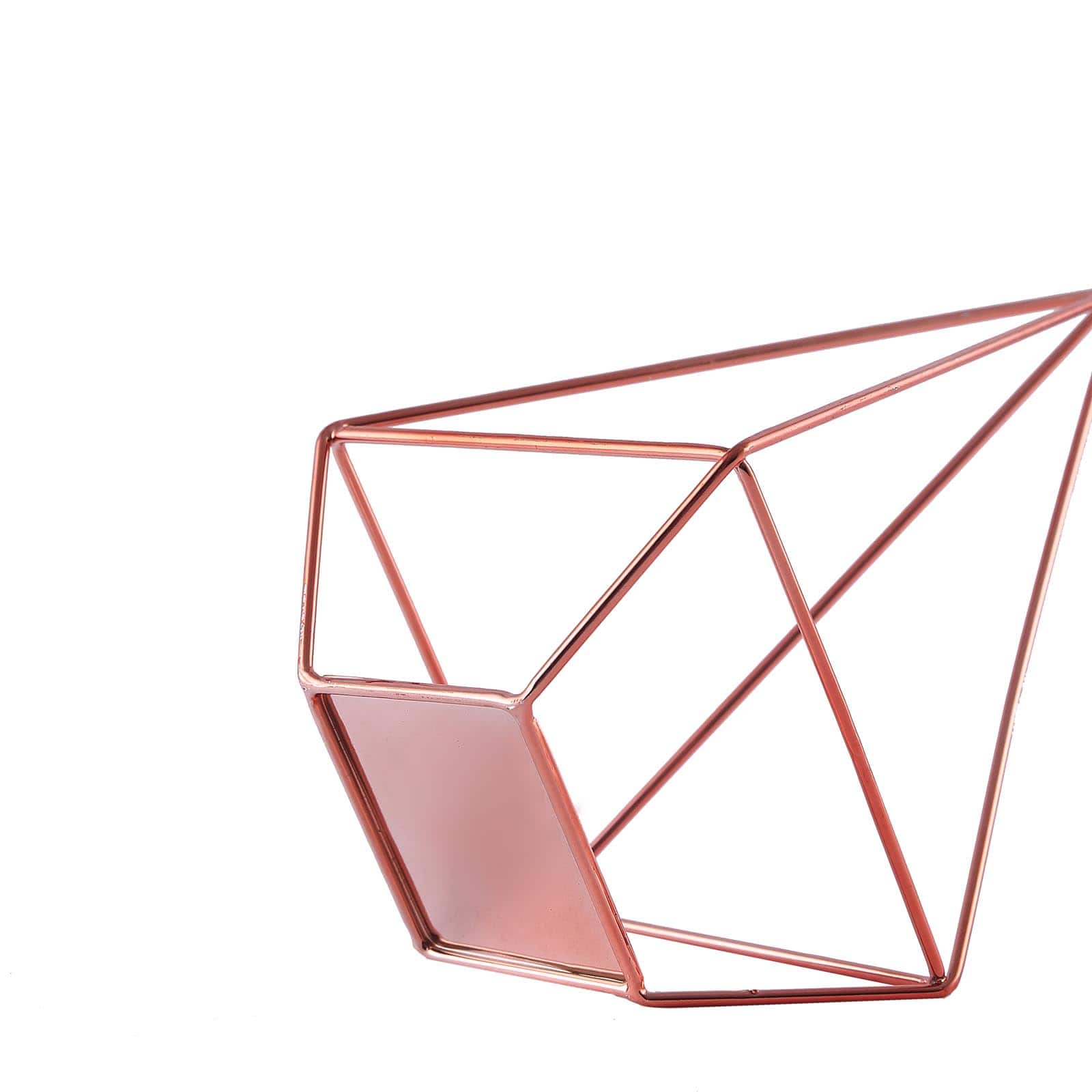 2-Pack Tealight Candle Holders Rose Gold Metal Pyramid Geometric Open Frame - Flower Stand 9"