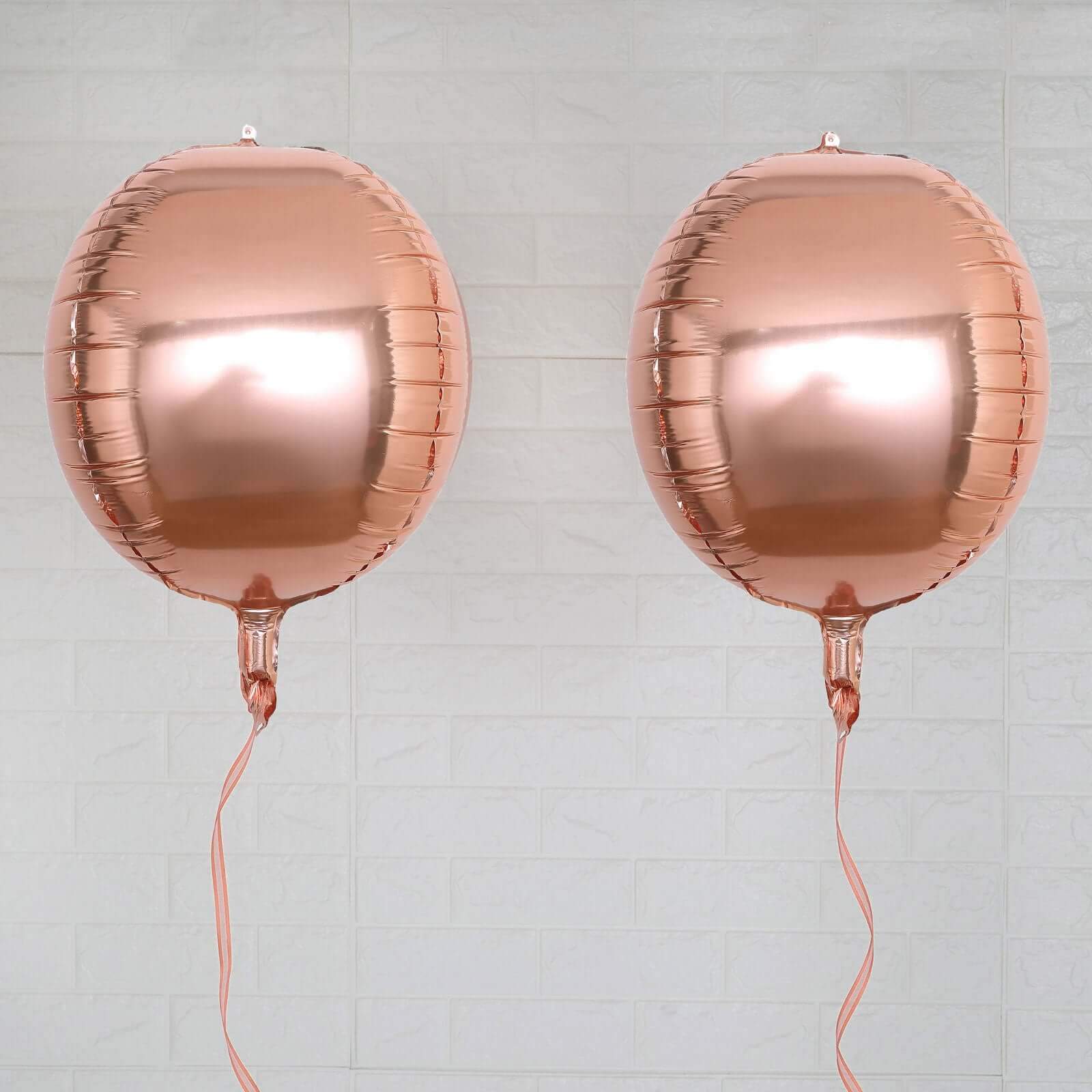 2 Pack 14" 4D Rose Gold Sphere Mylar Foil Helium or Air Balloons