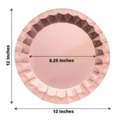 25-Pack Paper 12" Round Charger Plates in Metallic Rose Gold with Geometric Prism Design - Disposable 400GSM Serving Trays
