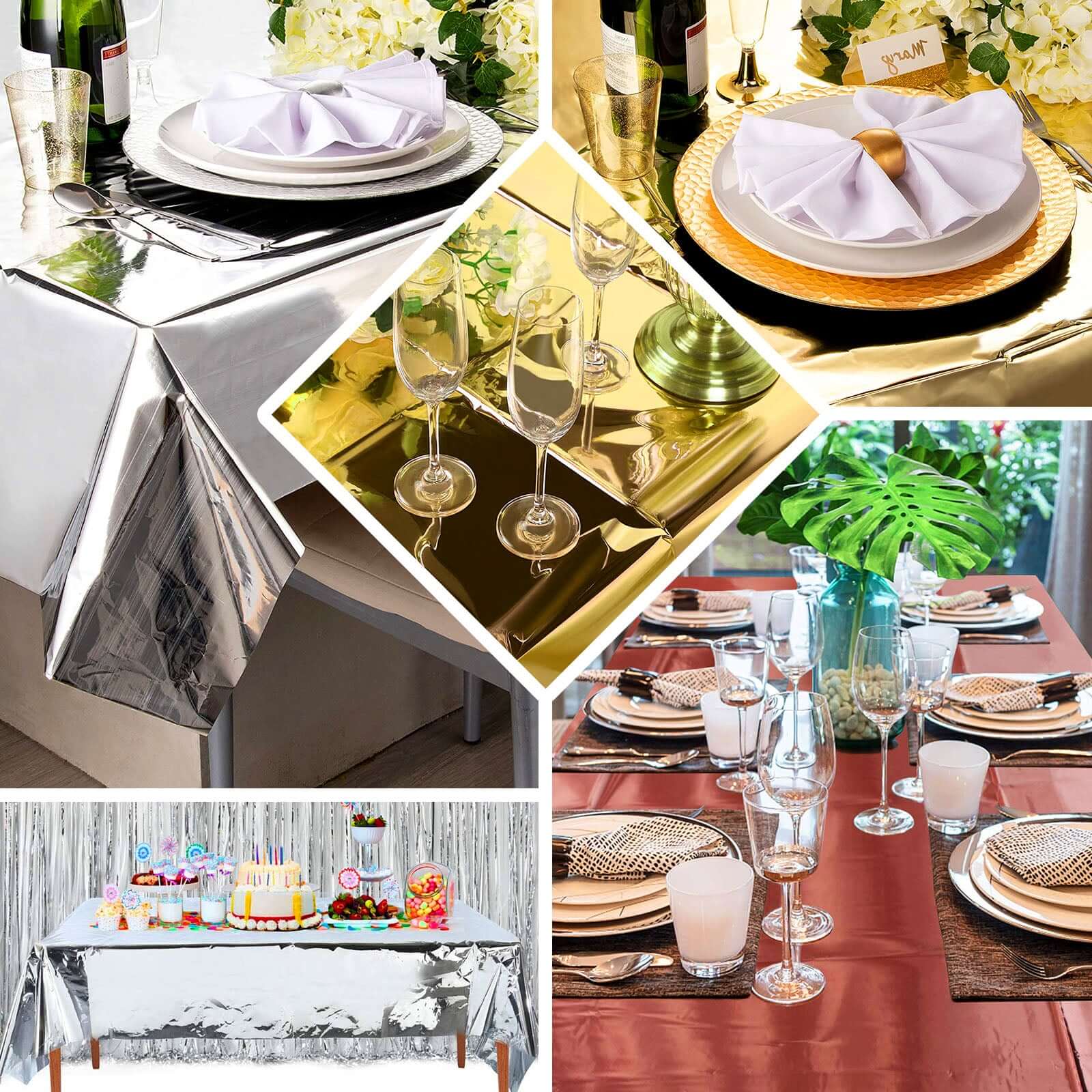 Metallic Foil Tablecloth Rectangle Rose Gold - Decorative Disposable Table Cover 40"x90"