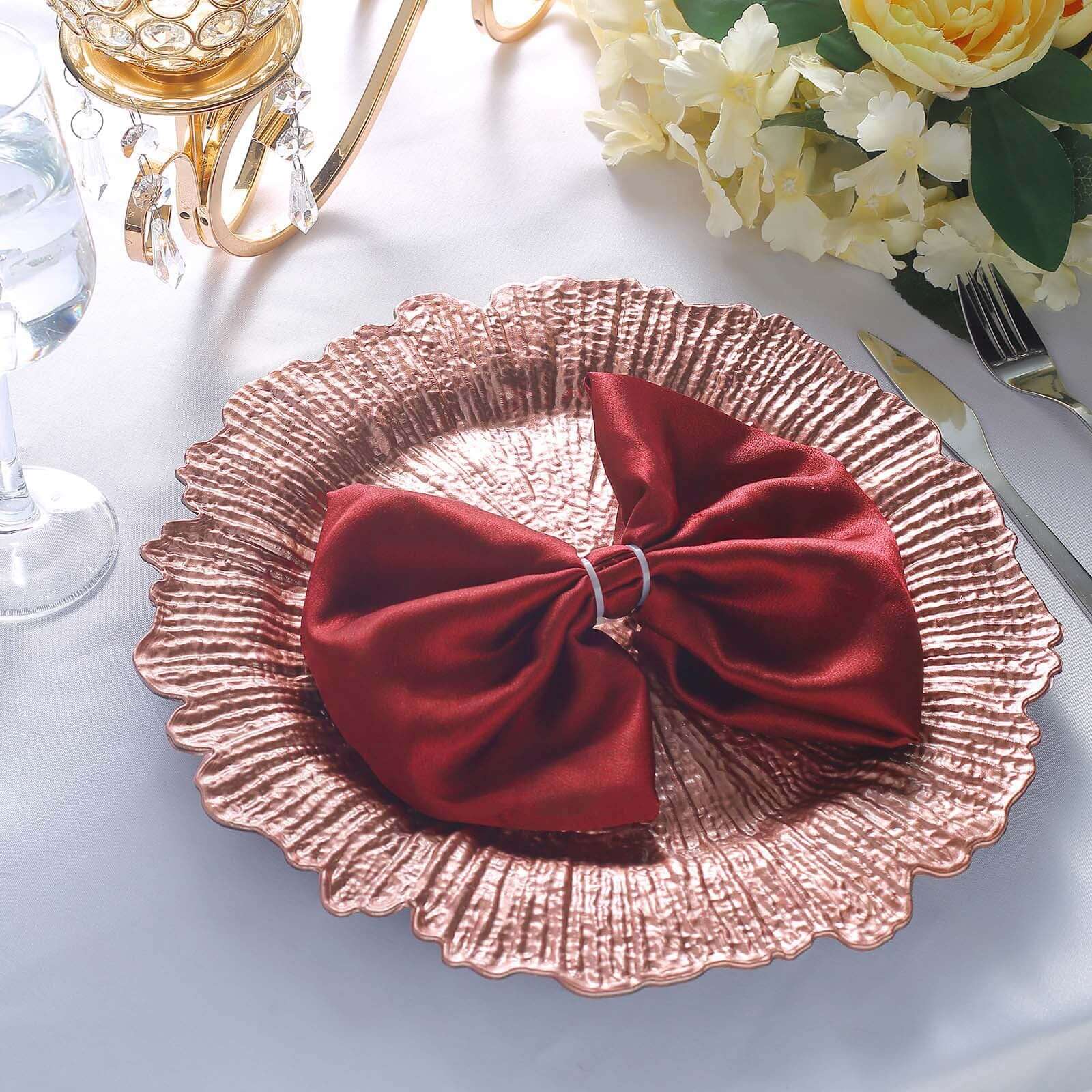 6-Pack Acrylic Plastic Round Charger Plates 13" in Rose Gold with Reef Design, Dinner Charger Tableware