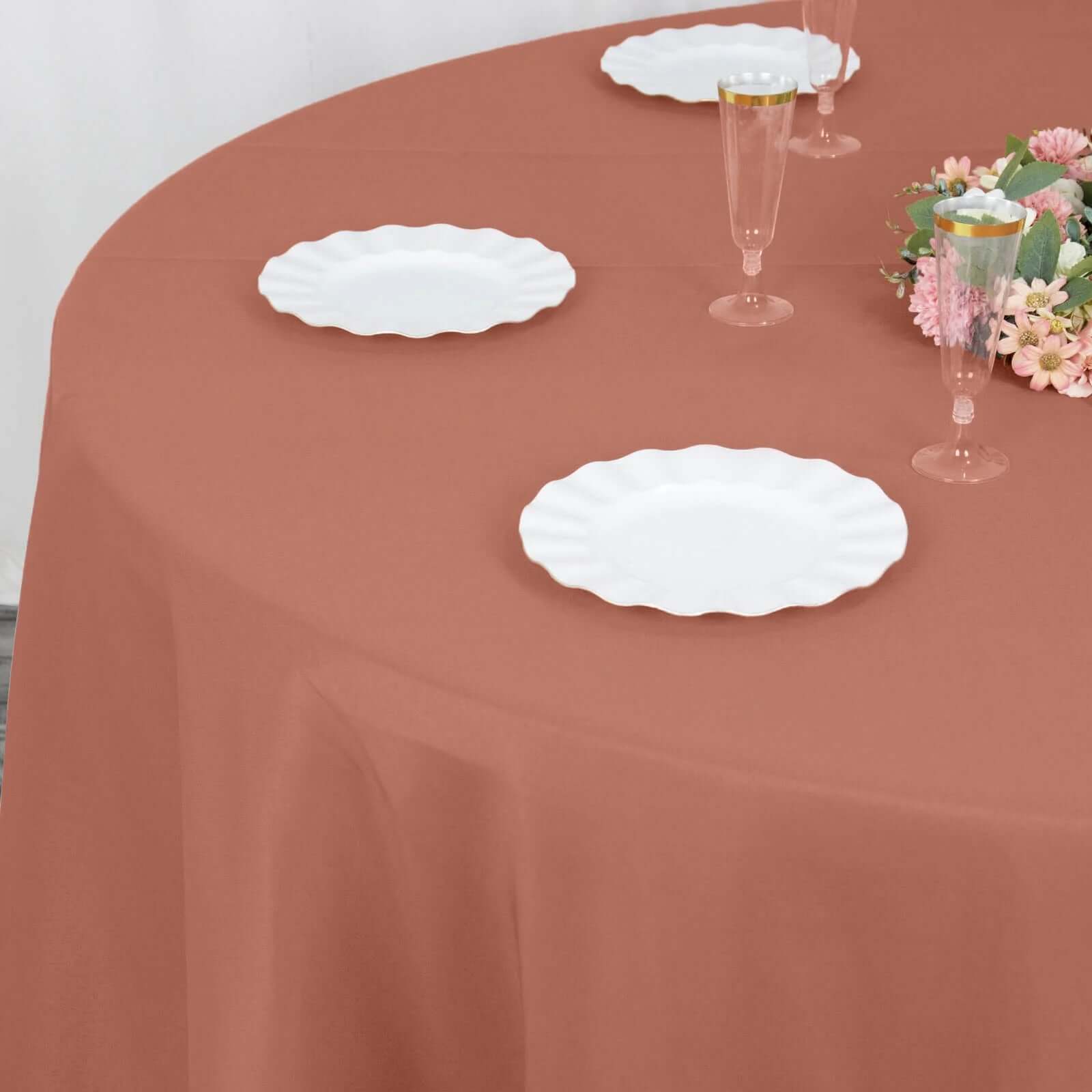 Premium Polyester 120" Round Tablecloth Terracotta (Rust) - Seamless 220GSM Wrinkle-Resistant Table Cover