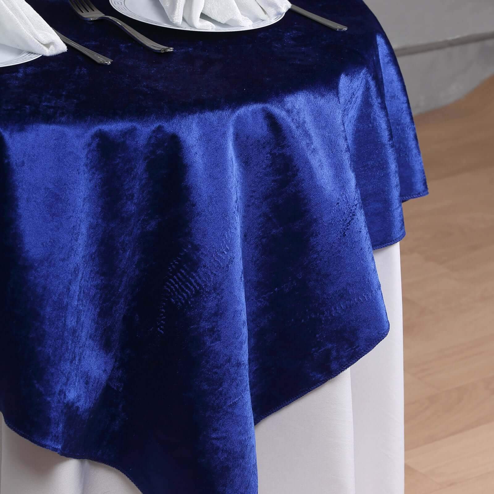 54"x54" Royal Blue Seamless Premium Velvet Square Tablecloth, Reusable Linen