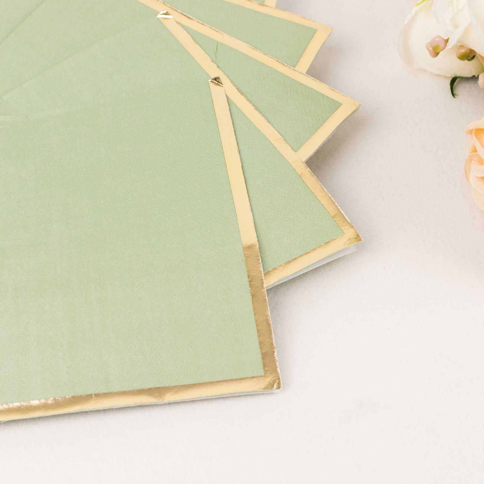 50-Pack Paper Beverage Napkins with Gold Foil Edge Sage Green - Disposable 2 Ply Cocktail Napkins for Events 6.5"x6.5"