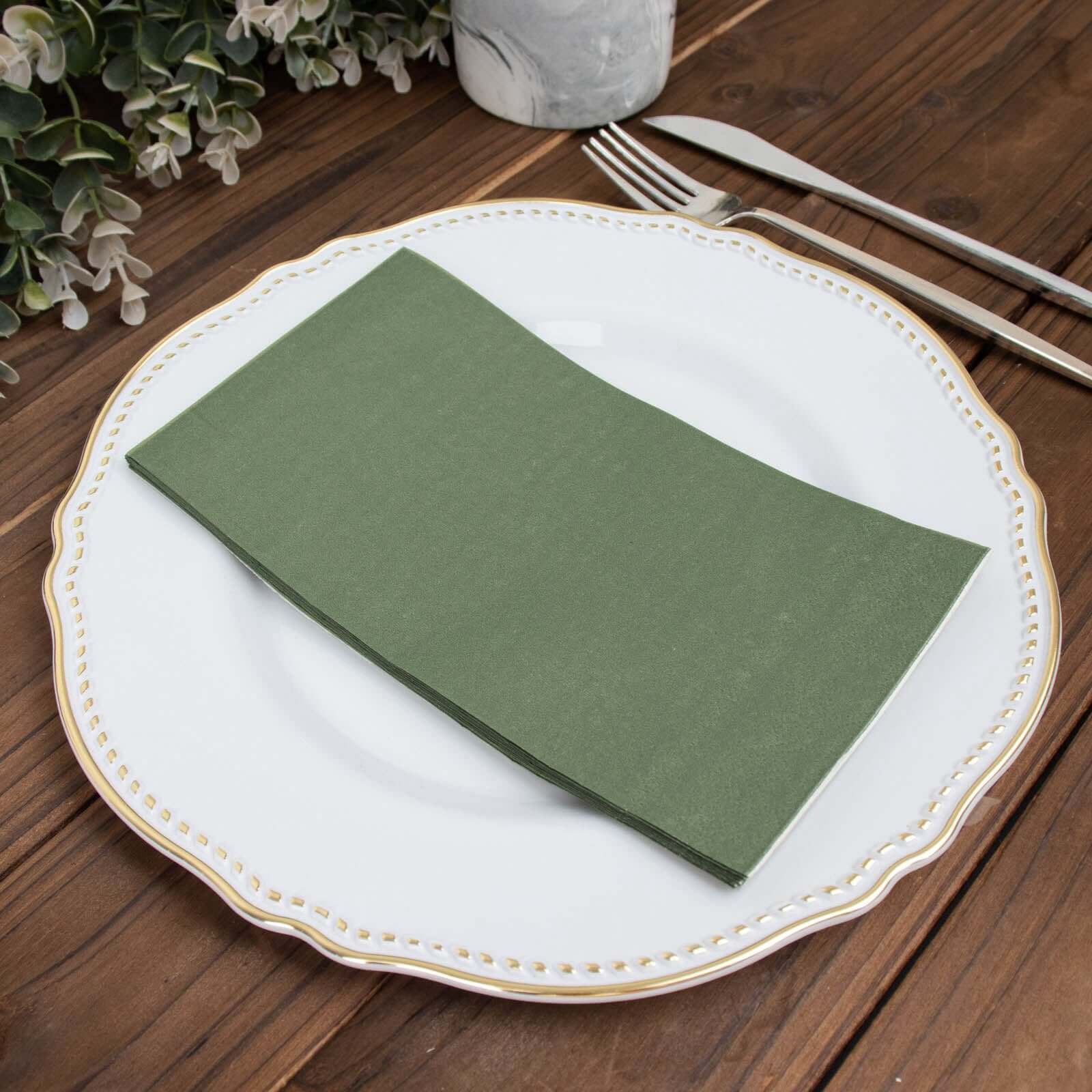 50-Pack Paper Napkins Soft Olive Green - Disposable 2-Ply Cocktail and Beverage Napkins for Weddings
