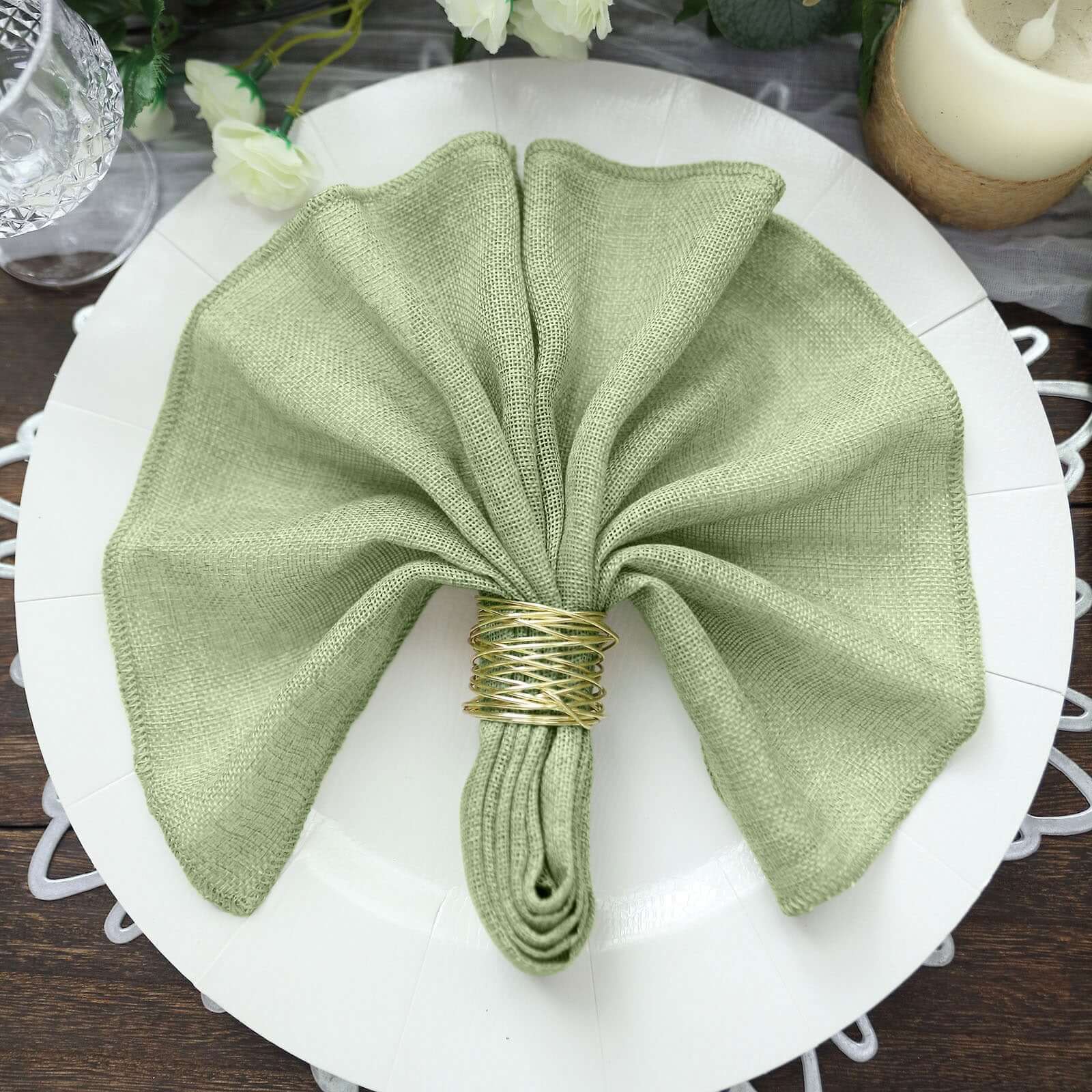 5 Pack Faux Jute 19"x19" Napkins Sage Green - Authentic Burlap Look Cloth Napkins