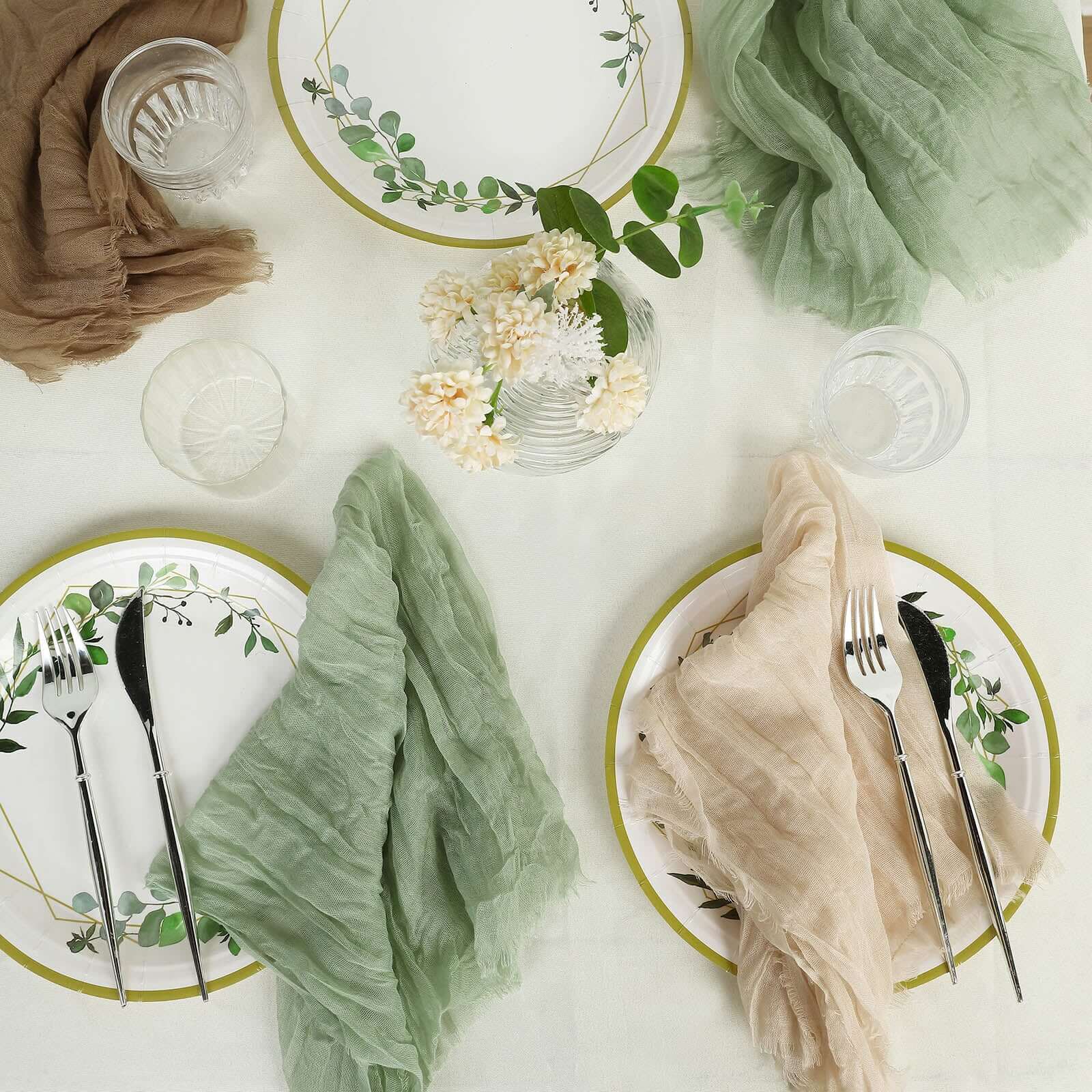 5 Pack Gauze Cheesecloth 24"x19" Napkins Sage Green Reusable Dinner Napkins
