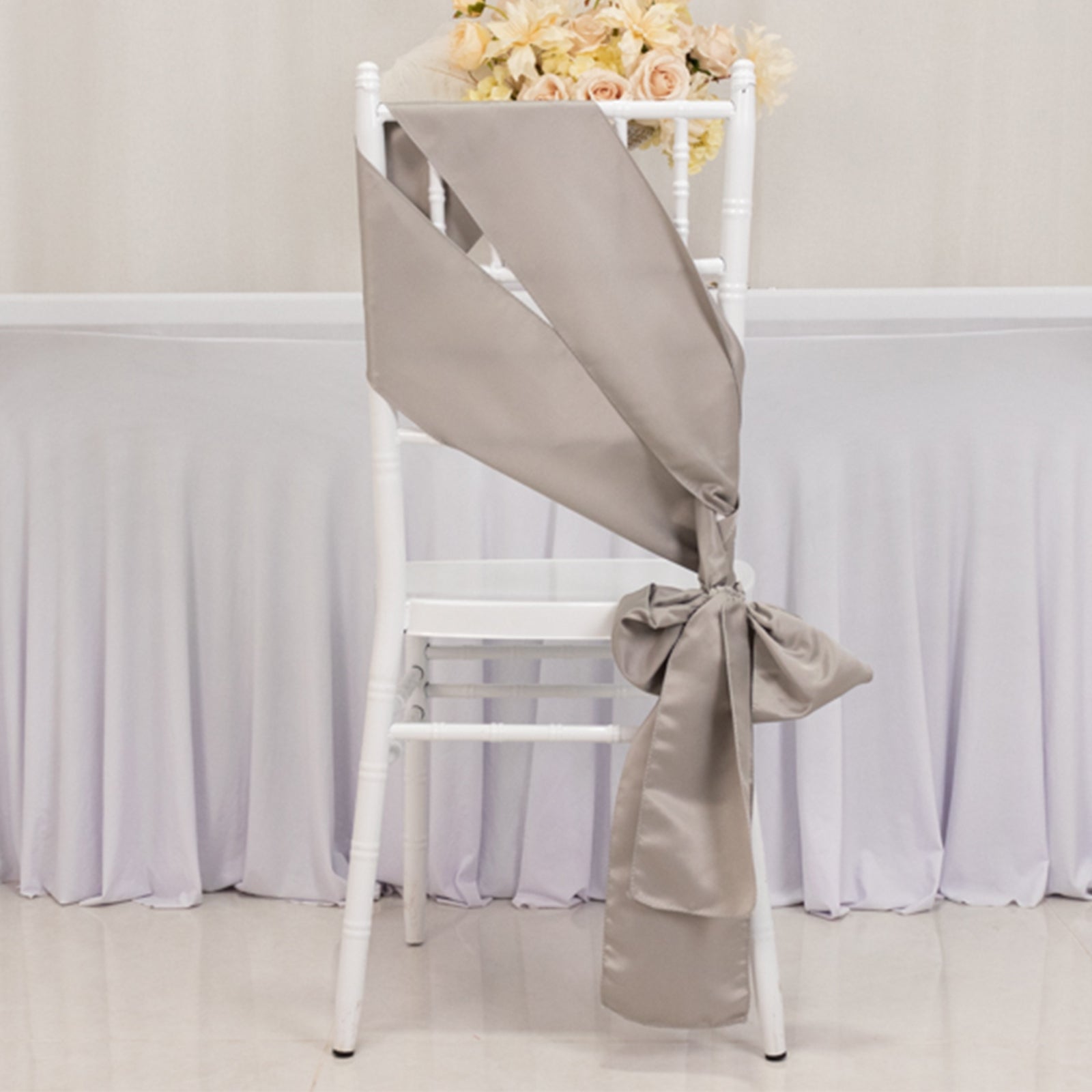 5 Pack Lamour Satin 6"x106" Chair Sashes Silver - Stylish Reusable Decorative Bows