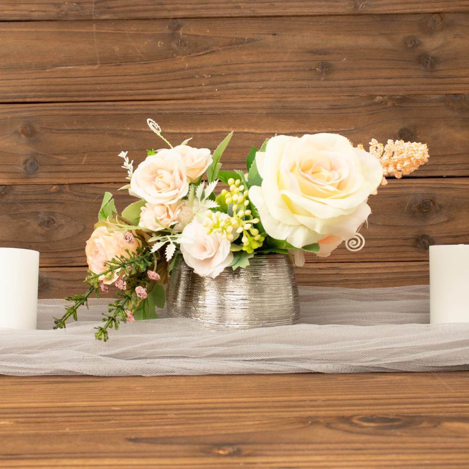4-Pack Flower Vase Pots Textured Round Design Silver - Ceramic Brushed Indoor Planters 3"