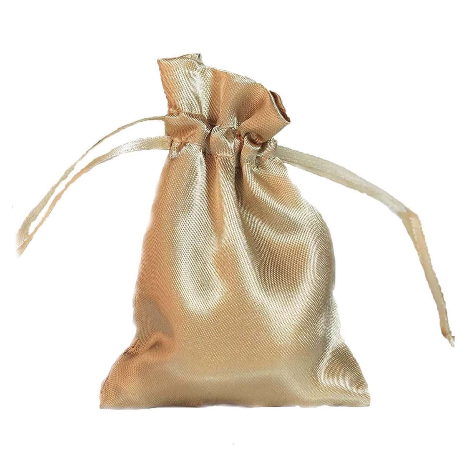 12 Pack 3" Champagne Satin Drawstring Wedding Party Favor Gift Bags