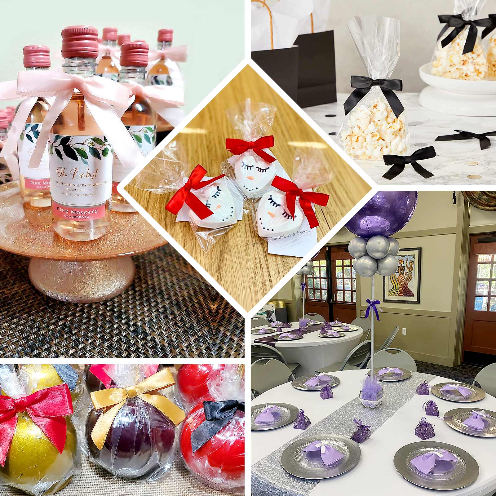 50 Pcs 3" Satin Ribbon Bows With Twist Ties, Gift Basket Party Favor Bags Decor - Gold Classic Style