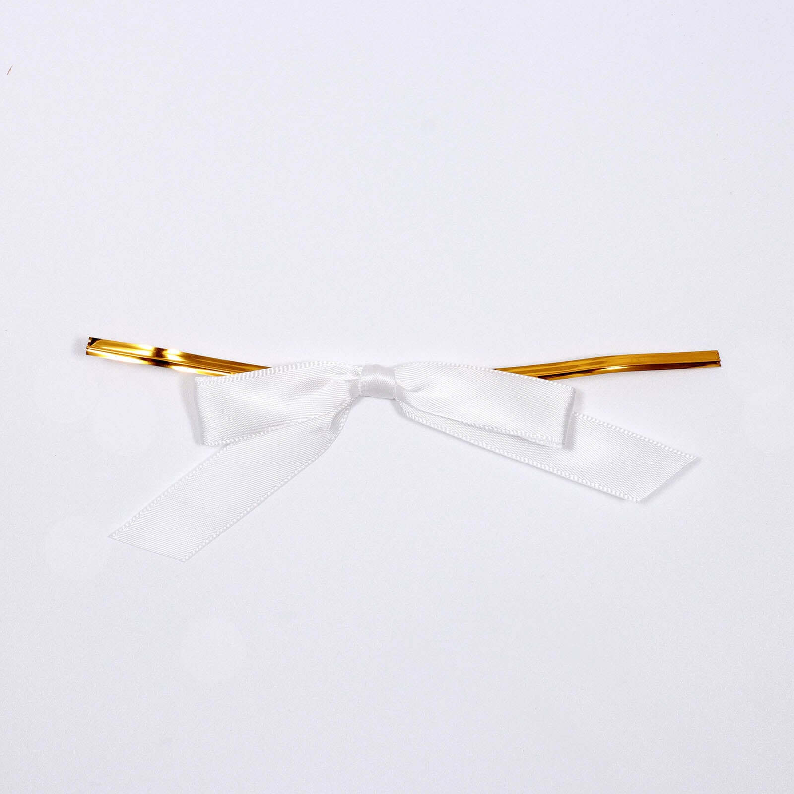 50 Pcs 3" Satin Ribbon Bows With Twist Ties, Gift Basket Party Favor Bags Decor - White Classic Style