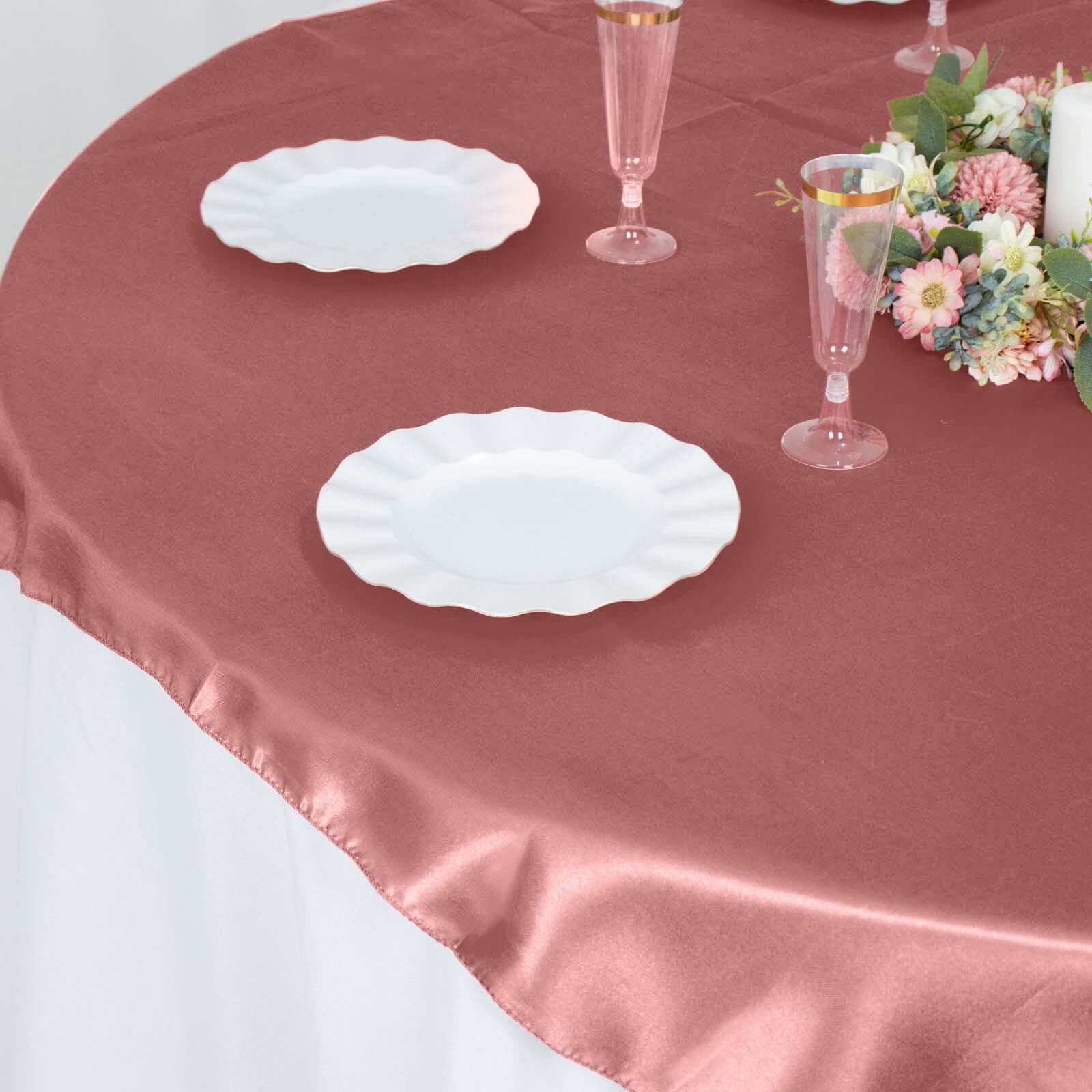 Satin 60"x60" Table Overlay Square Tablecloth Cinnamon Rose - Smooth Silky Touch Table Cover