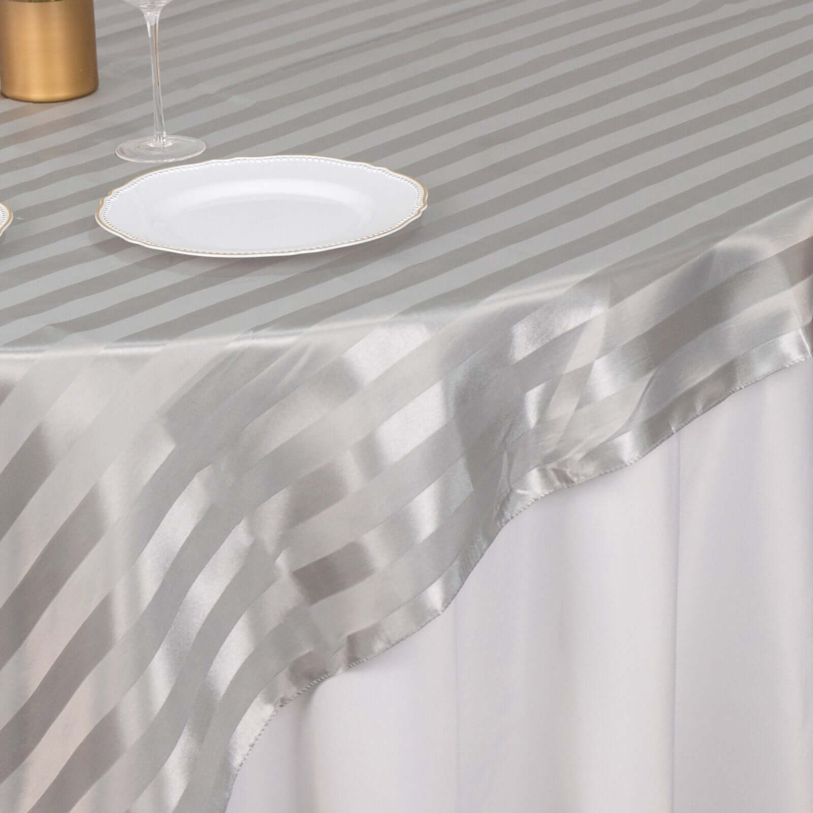 Satin 72"x72" Table Overlay Square Tablecloth Silver - Stripe Table Topper