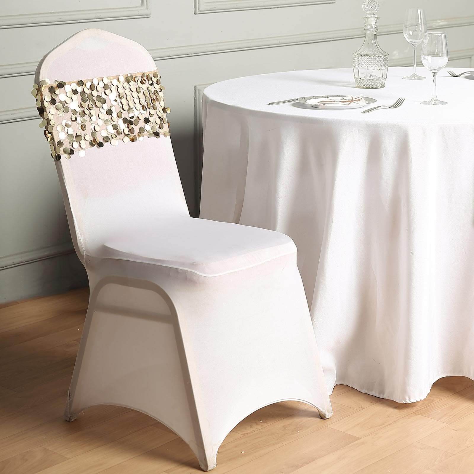 5 Pack Big Payette Sequin 13"x10" Chair Sash Bands Champagne - Stylish Glittering Decor for Weddings & Gatherings