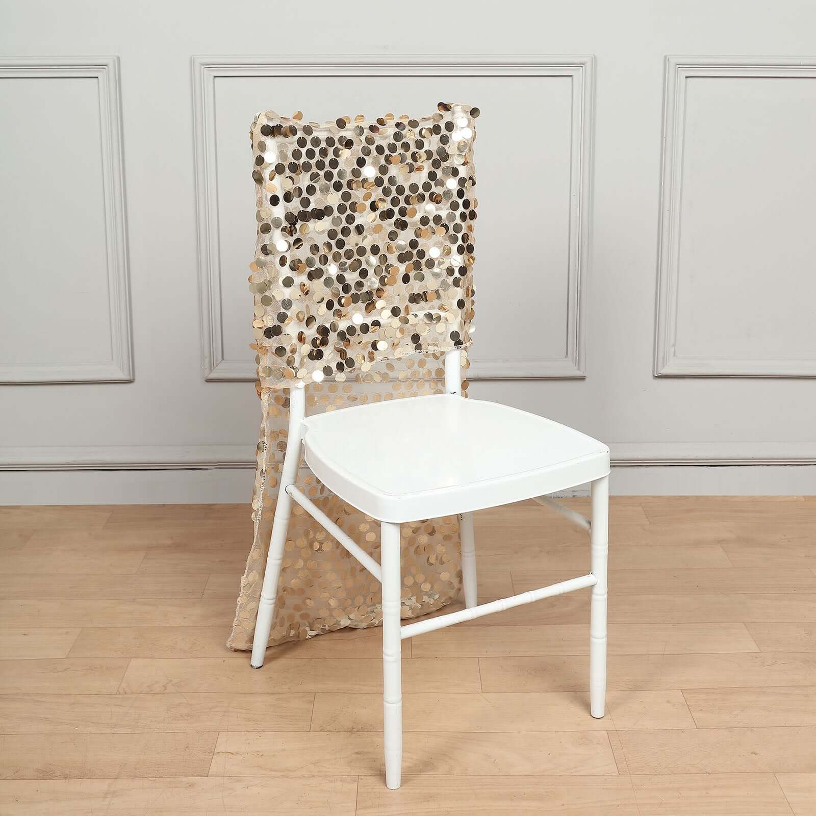 Sequin Chair Slipcover Big Payette Design for Chiavari Chairs Champagne - Glittering Chair Back Cover