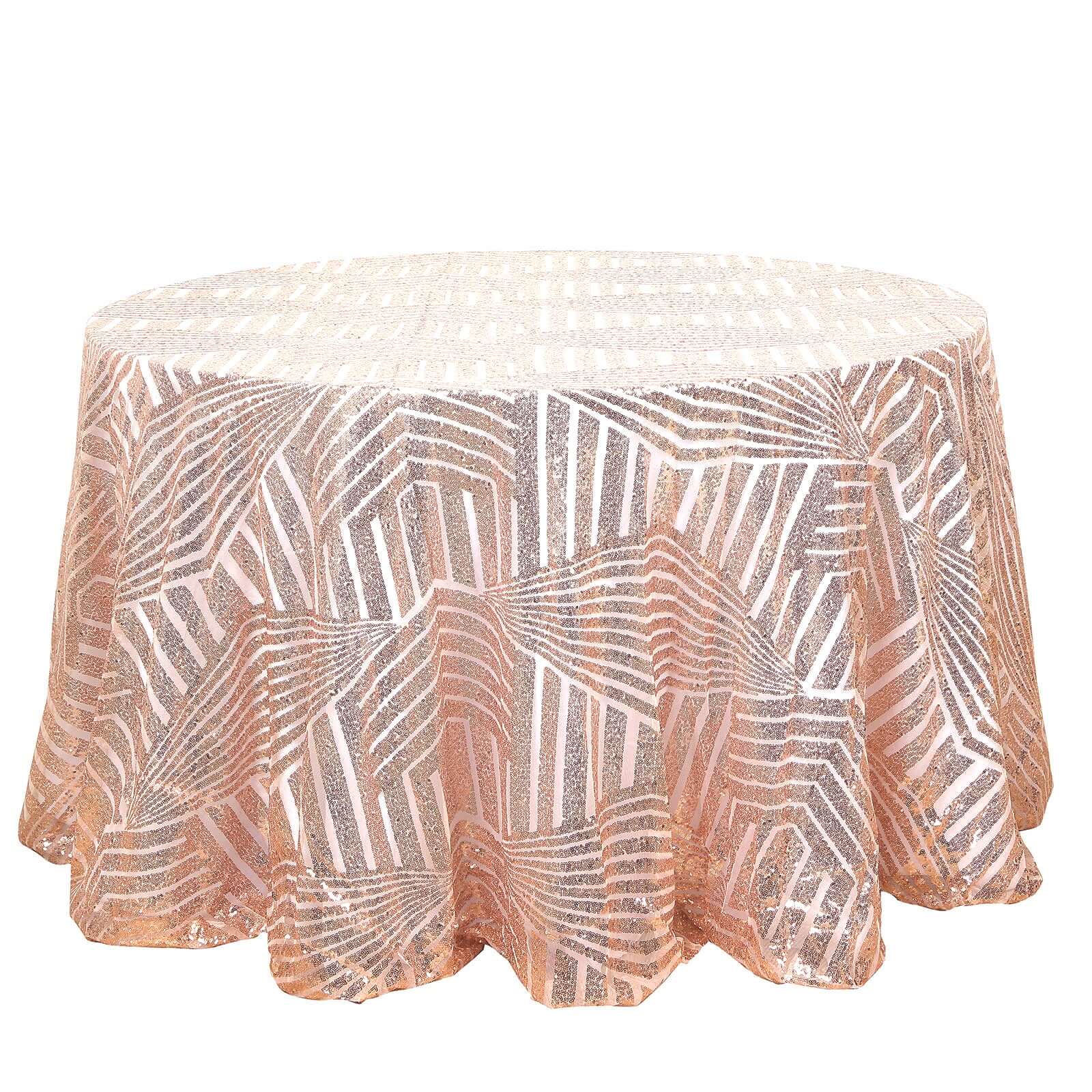 Sequin 120" Round Tablecloth Rose Gold - Seamless Diamond Glitz Table Cover