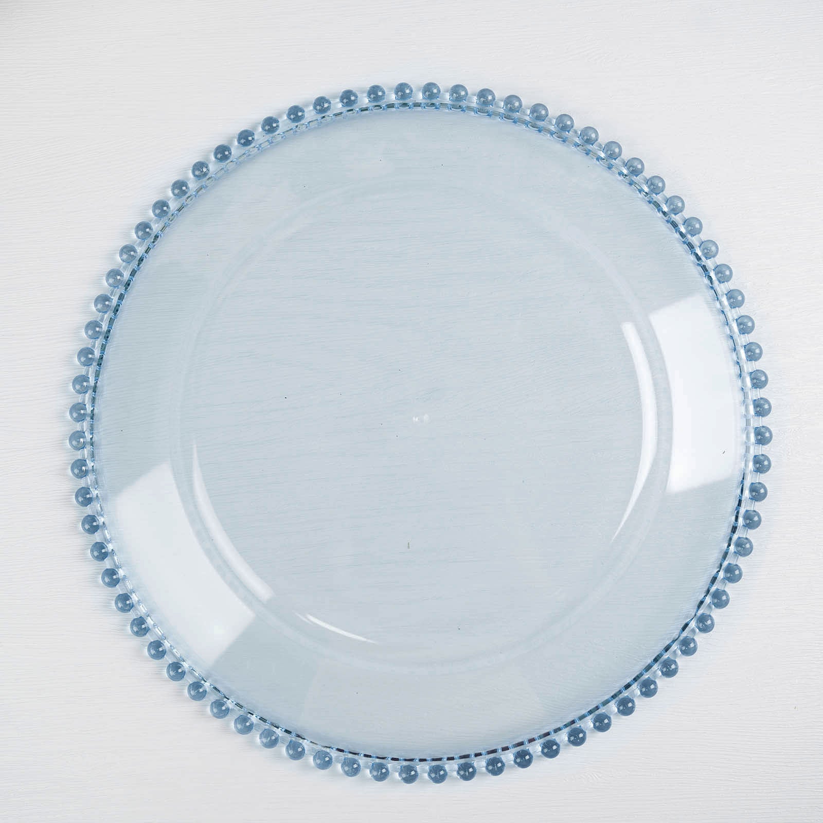 6-Pack Acrylic Round Charger Plates 13" in Transparent Dusty Blue with Beaded Rim, Decorative Dinner Party Serving Plates