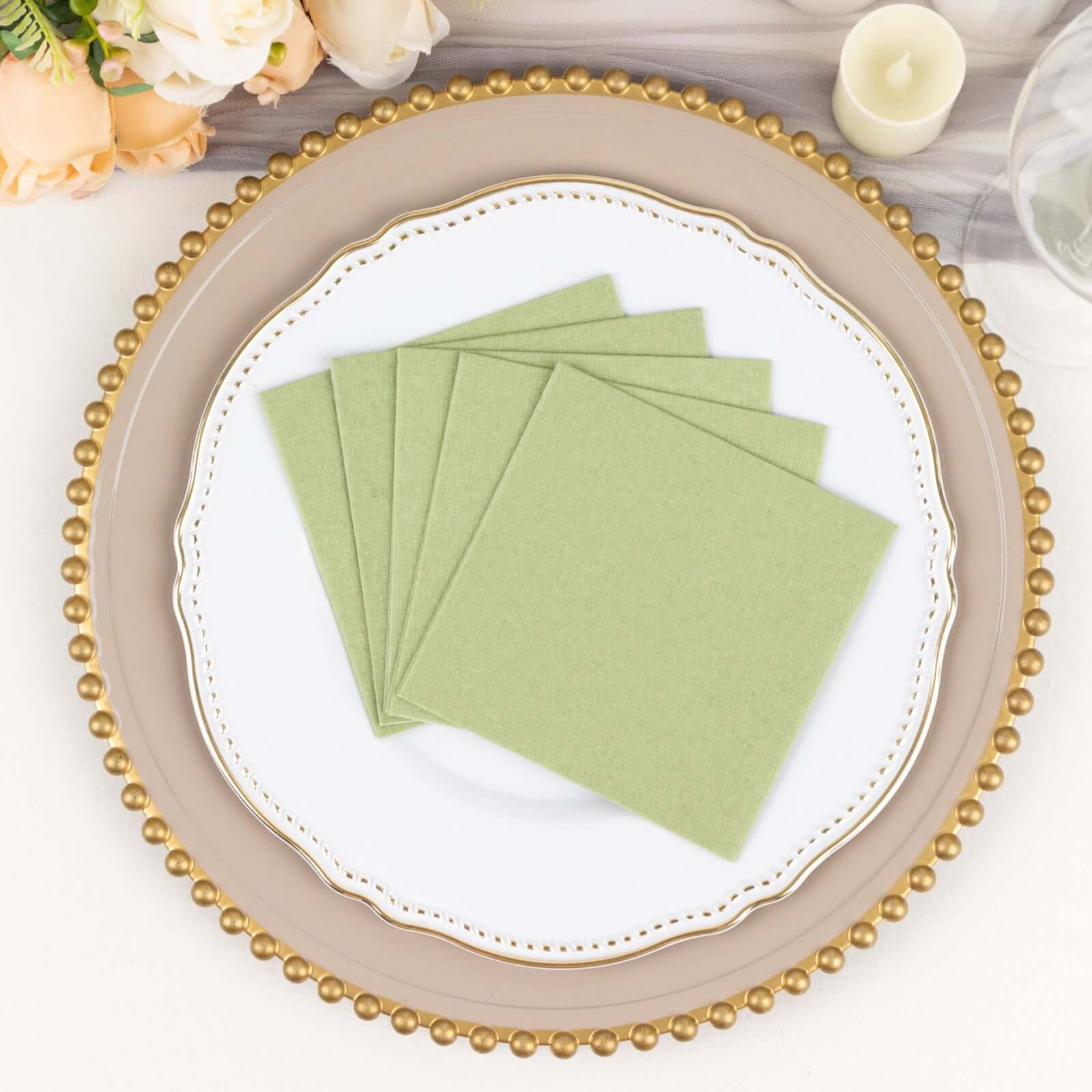20-Pack Paper Linen-Like Cocktail Napkins Sage Green - Disposable 5"x5" Airlaid Soft Napkins