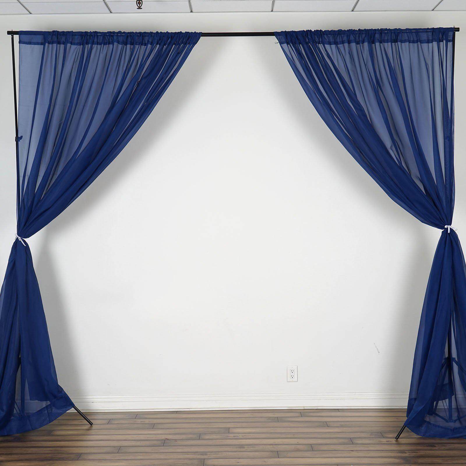 2 Pack Navy Blue Sheer Chiffon Event Curtain Drapes, Durable Flame Resistant Premium Organza Backdrop Event Panels With Rod Pockets - 10ftx10ft